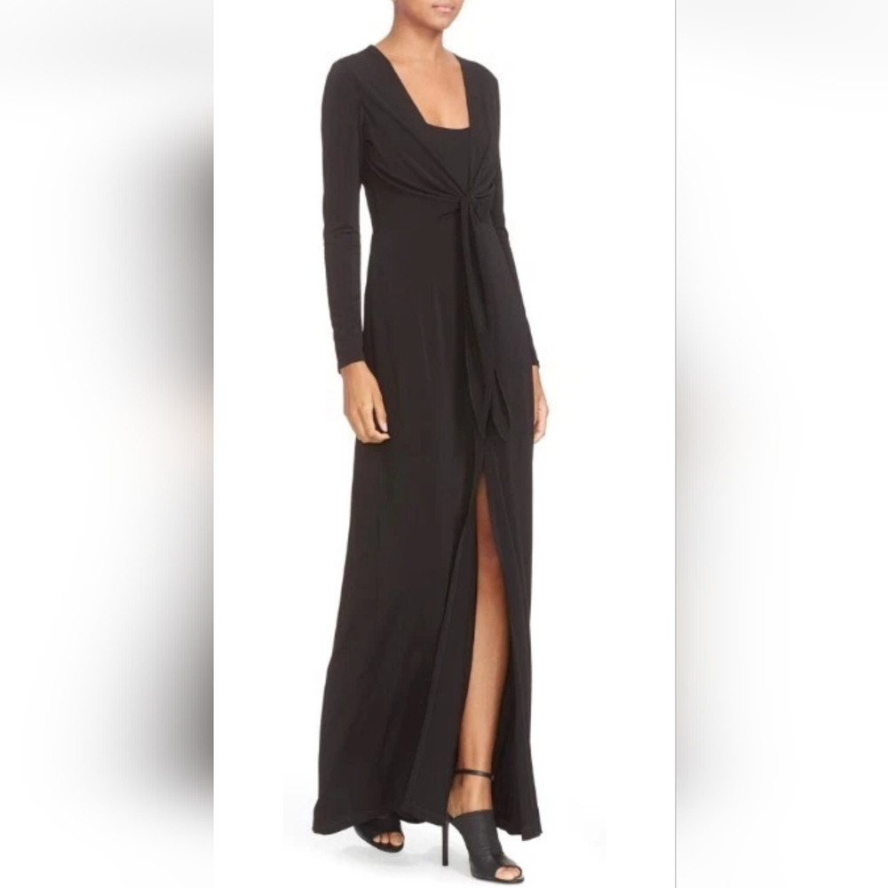Alice + Olivia Salina Tie Front Black Jersey Maxi Dress Women's Size Extra Small